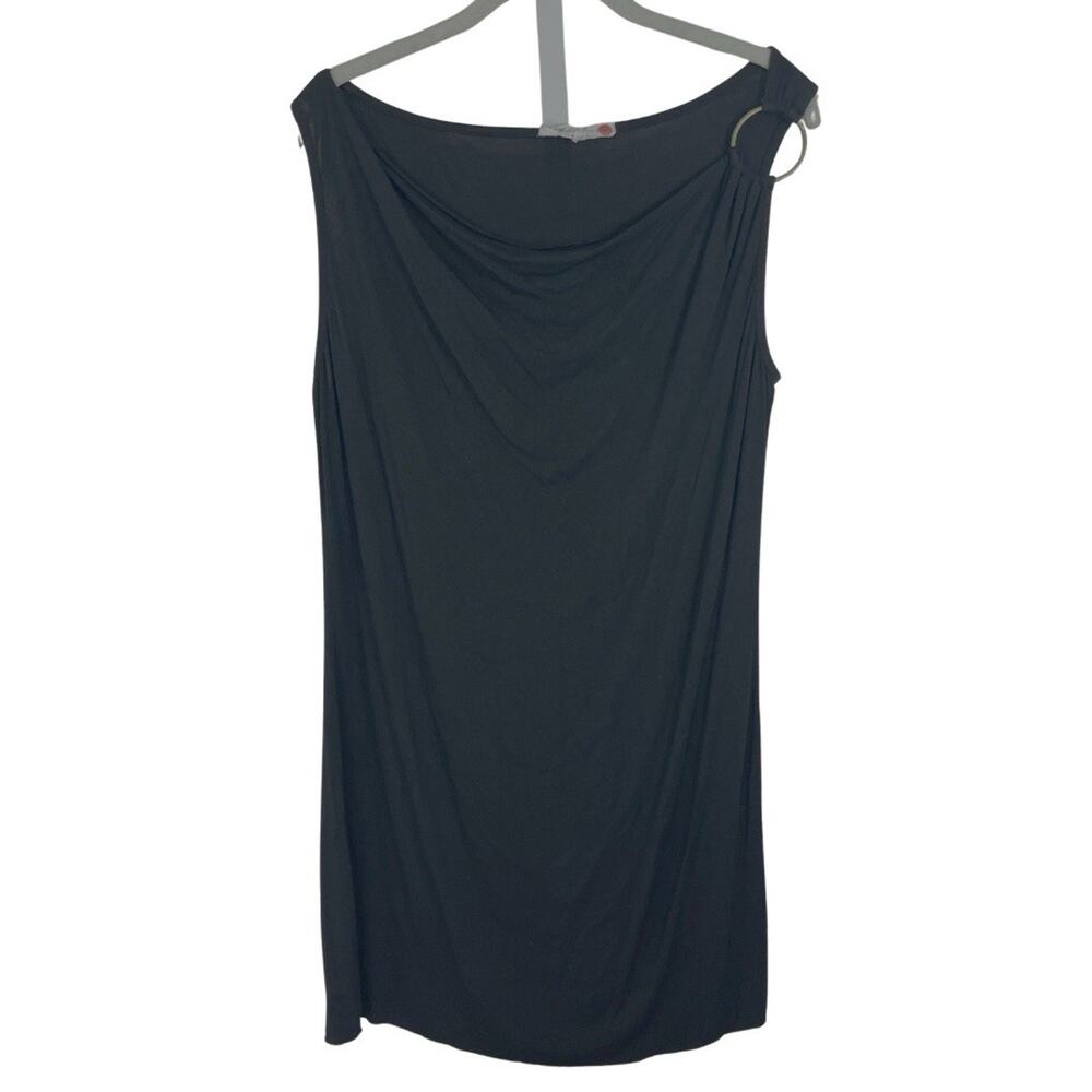 Michelle Jonas Mini Dress Womens M Black Cowl Neck O Ring Draped Micromodal